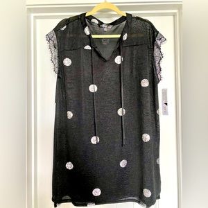 NWT LulaRoe Elegant Grace top size XL Sheer black with silver dots